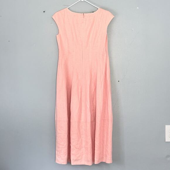 Lafayette 148 Midi Dress Size 6 Pin Linen Cap Sleeves Slined Sheath Preppy - Picture 2 of 9